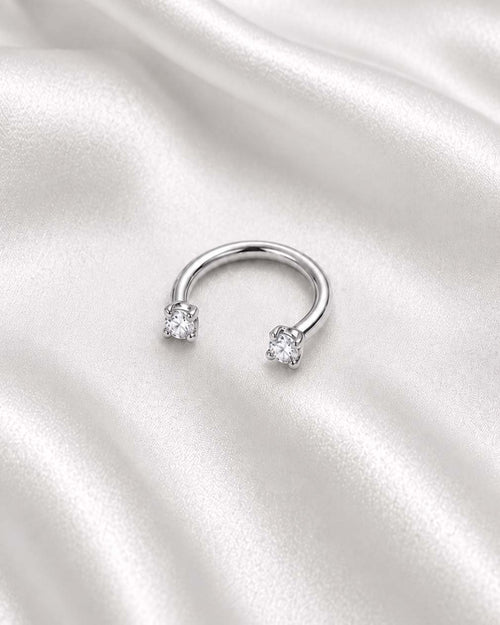 Double Gem Sparkle Horseshoe Barbell – Pure Silver - Image 2